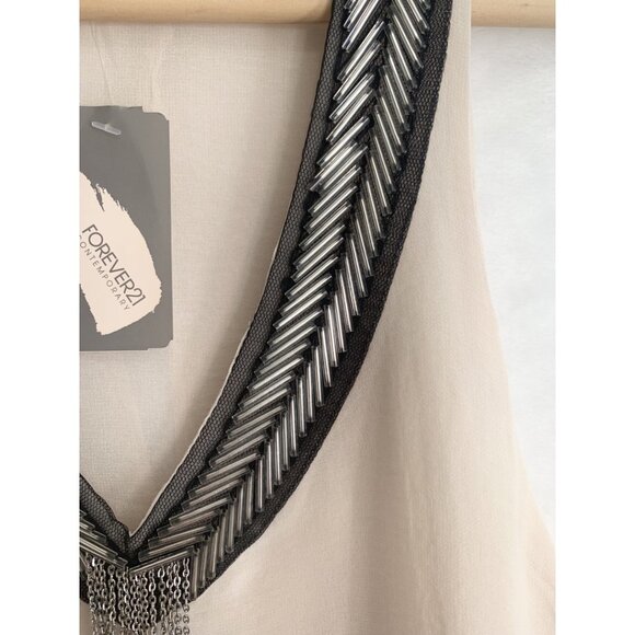 Forever 21 Boho Sleeveless Blouse V-Neck Embellished Beaded Trim Layer Tank Top - Picture 5 of 11
